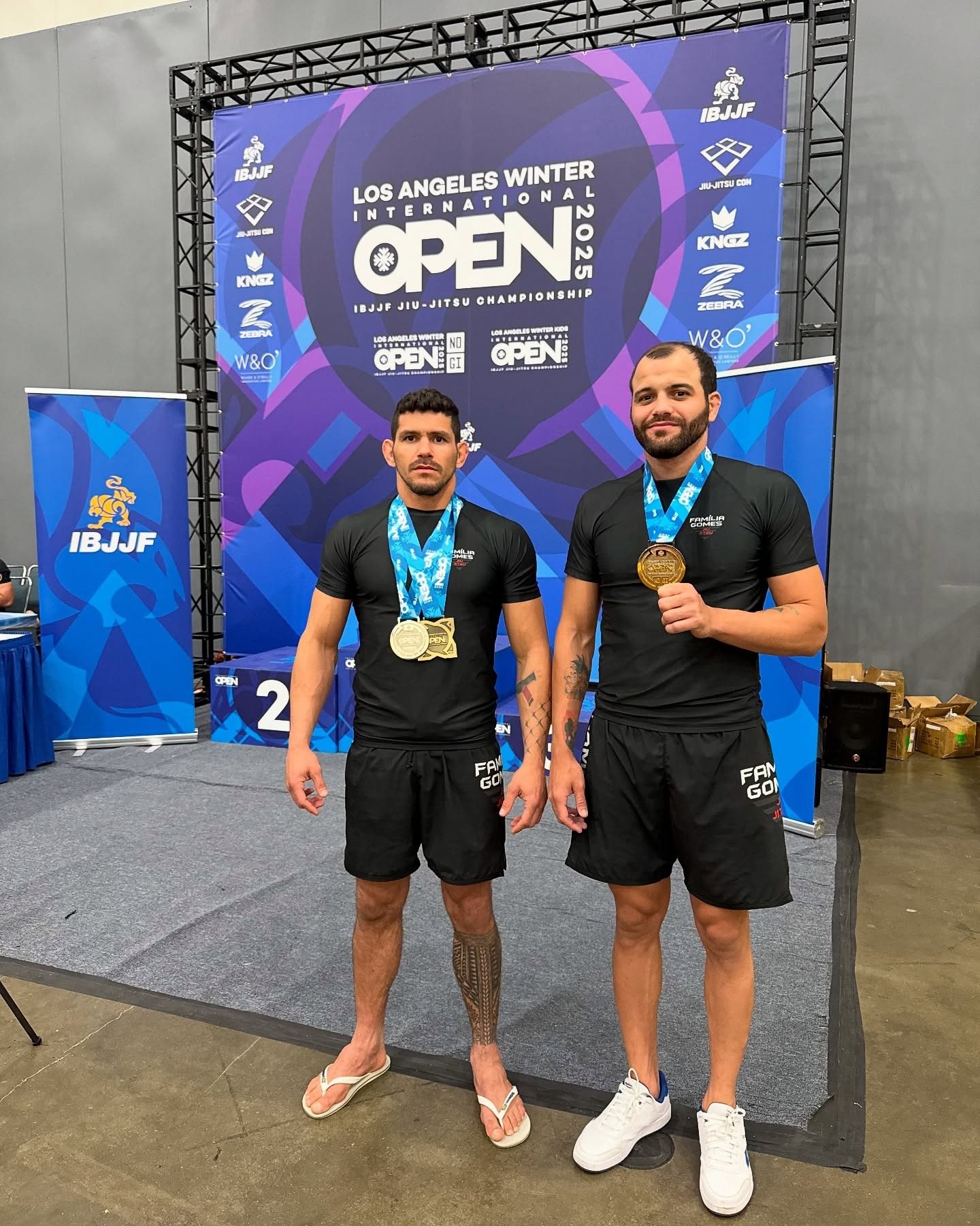 Leandro and Romario Gomes with gold medals at the IBJJF Los Angeles Winter International Open