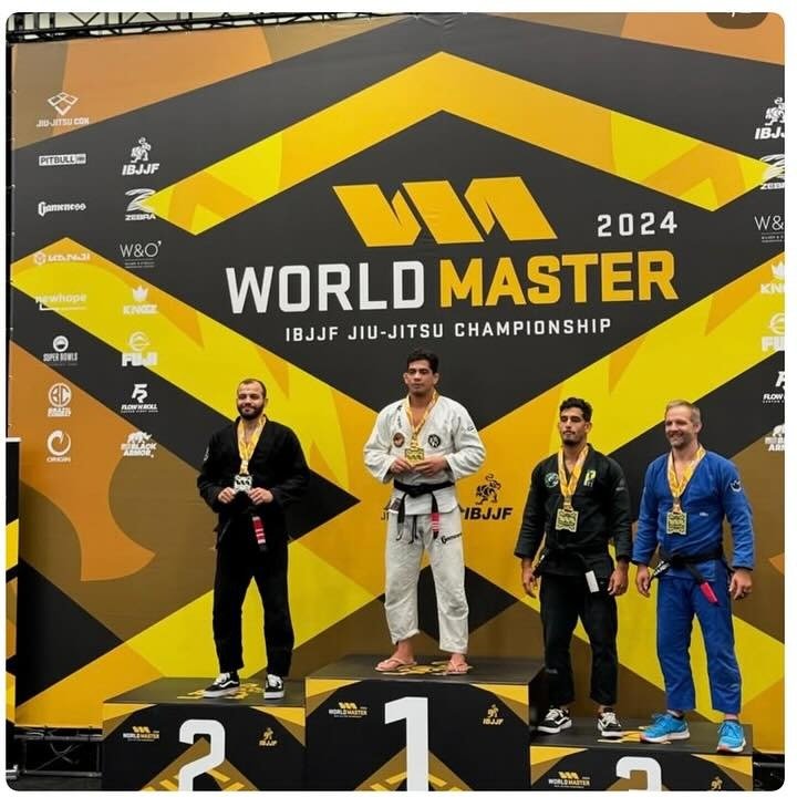 Romario Gomes on the podium at the 2024 IBJJF World Master